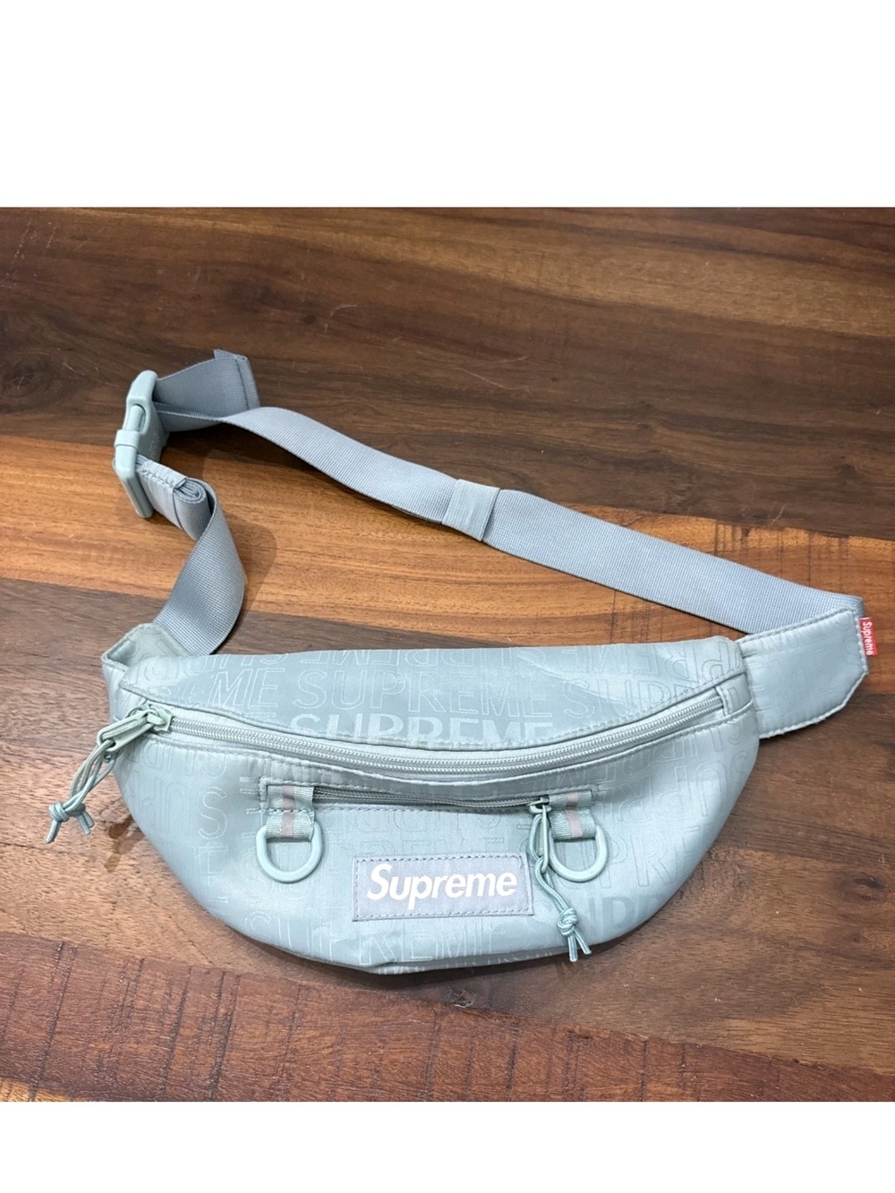 Supreme Light Gray Logo-Embossed Waist Bag